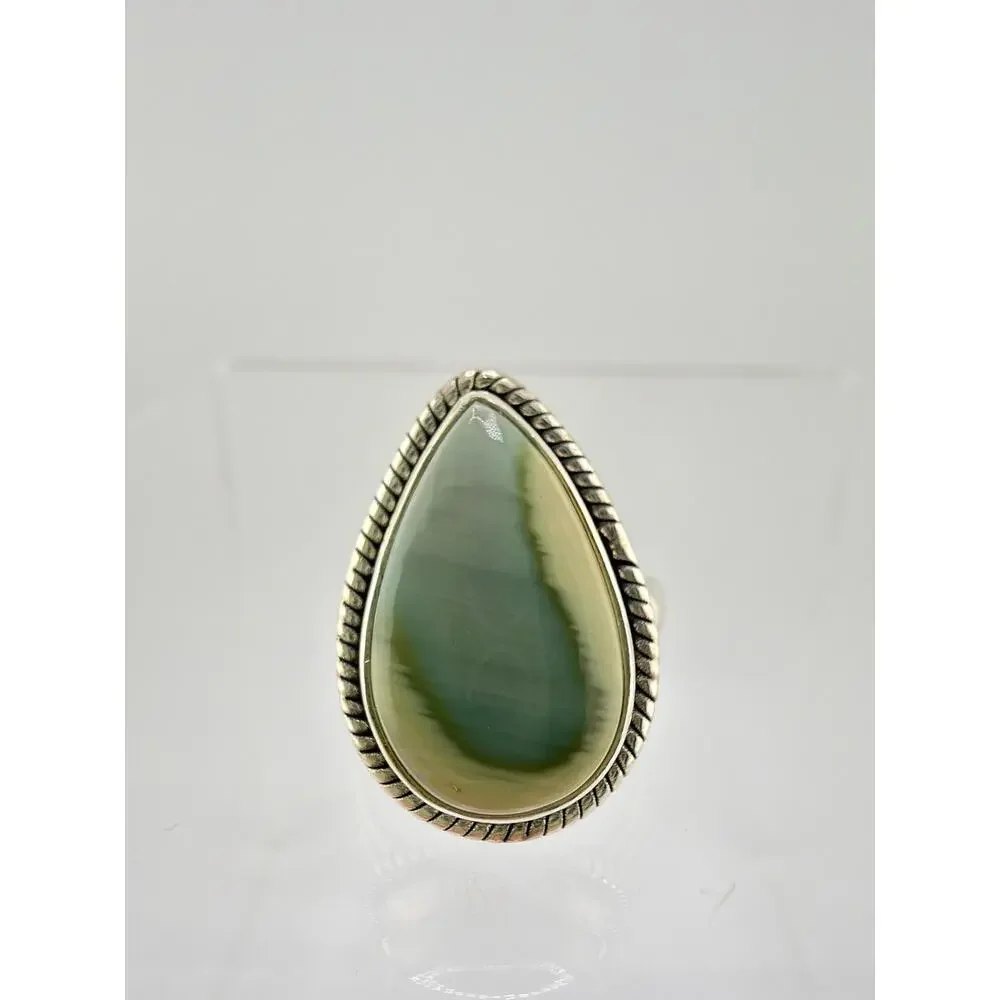 Teardrop Imperial Jasper Twisted Rope Sterling Silver Statement Ring Size 7.5